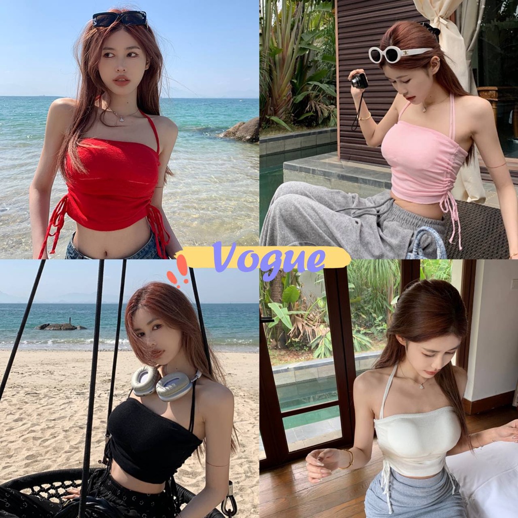 Vogue พร้อมส่ง เสื้อคล้องคอไหมพรม แบบผูกคอ สายผูก2ข้างมี4สีน่ารัก (9A109/FY2064)