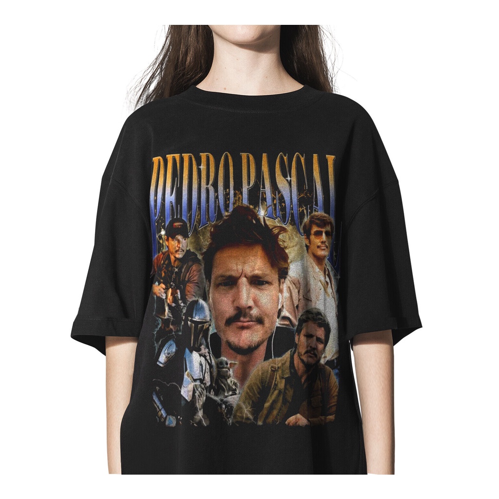PEDRO PASCAL 90s เสื้อยืดวินเทจ, เสื้อยืดกราฟิกภาพยนตร์ TLOU, Unisex ขนาดใหญ่