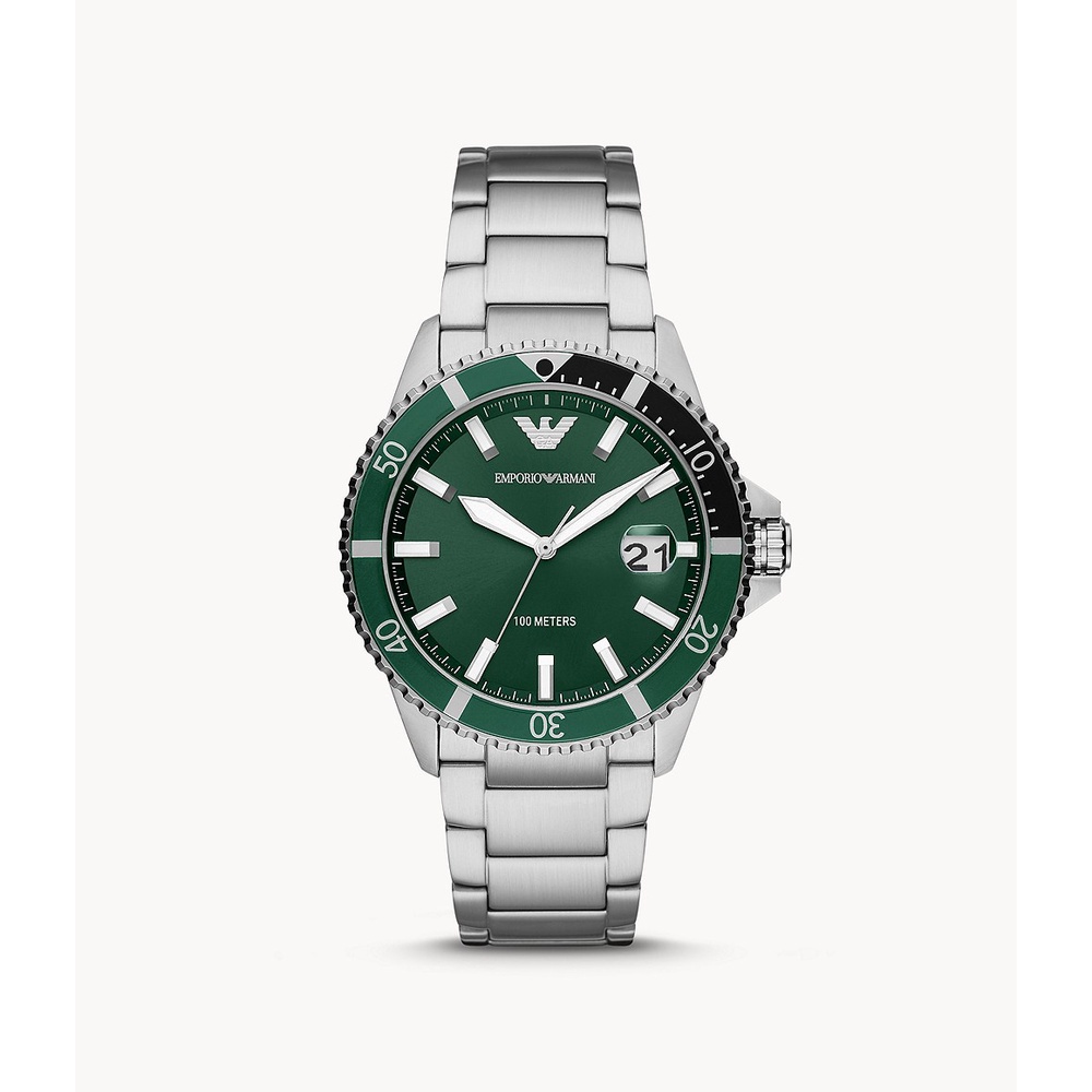 Emporio Armani นาฬิกาข้อมือผู้ชาย Diver Green Dial Silver รุ่น AR11338