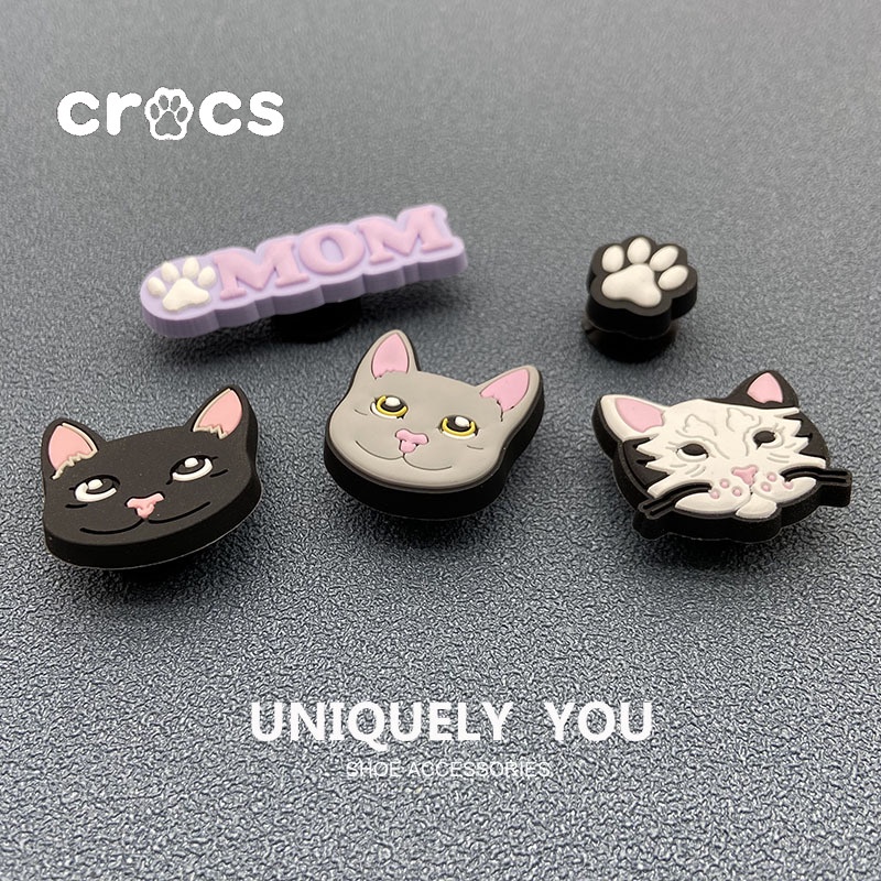 Crocs jibbitz จี้กระดุม รูปหัวแมวน่ารัก สําหรับตกแต่งรองเท้า DIY