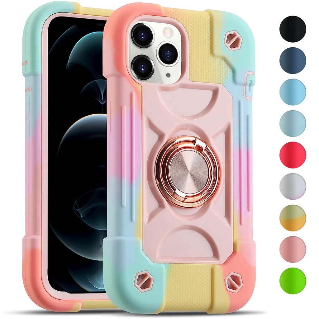 3 in 1 เคสโทรศัพท์มือถือ กันกระแทก พร้อมแหวนขาตั้ง หมุนได้ 360 องศา ทนทาน สําหรับ iPhone 13 12 Pro Max