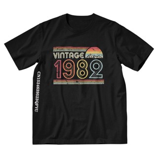 เสื้อคู่รัก วินเทจ 1982 เสื้อยืดแมนเนนอีโม Kleding Katoenen เสื้อยืด 38 verjaardag สลับทีเรโทร Stijl Tees Top Grafi_03