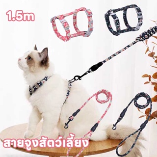 🐾พร้อมส่ง🐱สายจูงสัตว์เลี้ยง 1.5M จูงแมว น่ารัก ปรับได้ สายจูง สายจูงสุนัข สีดำ สายรัดแมวรูปตัว I