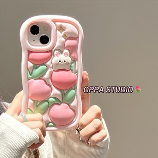 ใหม่ เคสโทรศัพท์มือถือนิ่ม กันหล่น ลายดอกทิวลิป สามมิติ สีชมพู สําหรับ Iphone Apple 14promax 13 12 11 14pro 13Promax 13