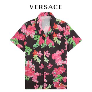 Vers เสื้อเชิ้ต แขนสั้น พิมพ์ลายดอกไม้ ลําลอง แฟชั่น ชายหาด