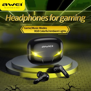 Awei T35 TWS หูฟังเกมมิ่งไร้สายบลูทูธ 5.3 พร้อมไฟ RGB AAC HiFi IPX5 กันน้ํา สําหรับเล่นกีฬา