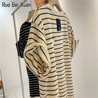 RUO BEI XAUN เสื้อยืดผ้าฝ้ายแขนสั้นลายสก๊อตฤดูร้อนใหม่ของผู้หญิง