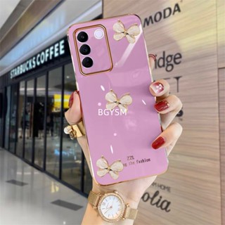 ใหม่ พร้อมส่ง เคสโทรศัพท์มือถือนิ่ม ปิดด้านหลัง ลายผีเสื้อ ประดับกลิตเตอร์ สีทอง สําหรับ VIVO V29 5G X90 Pro V295G 2023