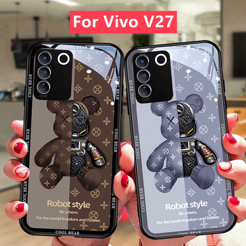เคส Vivo V27 5G เคสvivo v27 5G มือถือ แบบกระจก ลายหมี กันกระแทก สําหรับ