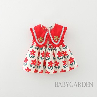 Babygarden-9m-2y ชุดเดรสเจ้าหญิง แขนกุด คอปก ลายดอกไม้ สีแดง สีเหลือง สําหรับเด็กผู้หญิง