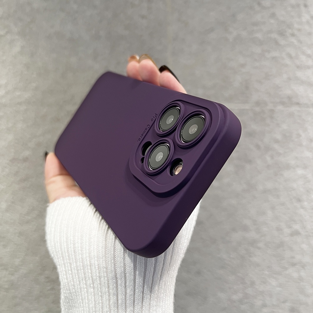 เคสโทรศัพท์มือถือ ซิลิโคนนิ่ม สีม่วงเข้ม สําหรับ iPhone 14 13 12 11 Pro Max X XR Xs 7 8 plus se Max – โปรปัง