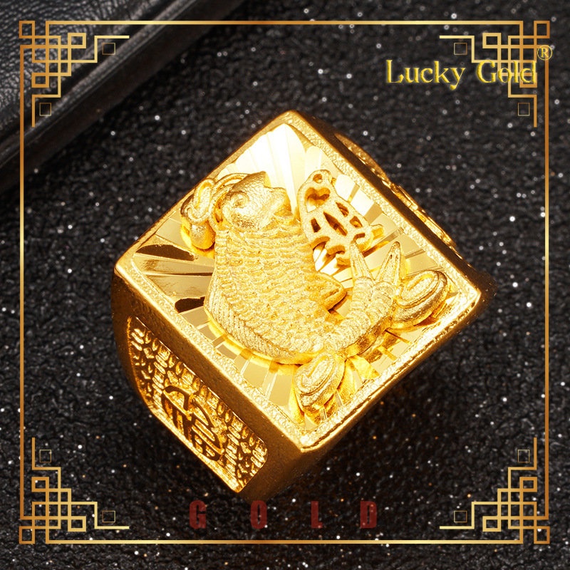 [Lucky K Gold] Au999 Pure Gold Good Luck Koi Mens Opening Ring