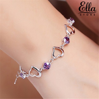 Ellastore123 สร้อยข้อมือ ชุบเงิน ประดับพลอยเทียม รูปหัวใจ ปรับได้ แวววาว เครื่องประดับแฟชั่นสตรี