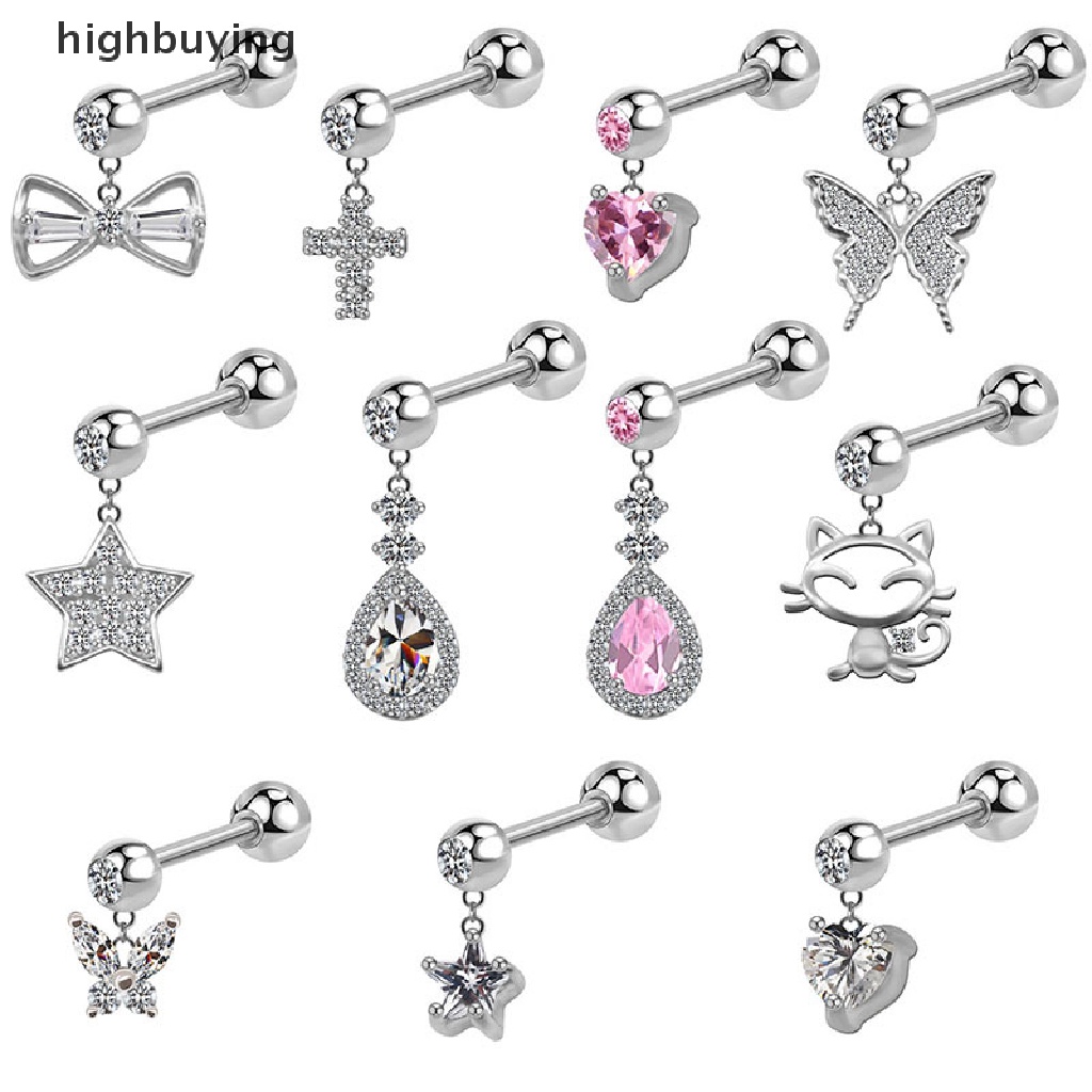 [highbuying] ต่างหูสตั๊ด รูปหยดน้ํา ดาว ผีเสื้อ ไม้กางเขน แมวน่ารัก เครื่องประดับ