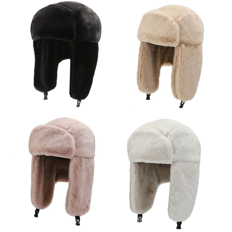 Whi Ushanka หมวกรัสเซียชุดหมวกฤดูหนาวสําหรับผู้ใหญ่หมวกบอมเบอร์สีทึบ