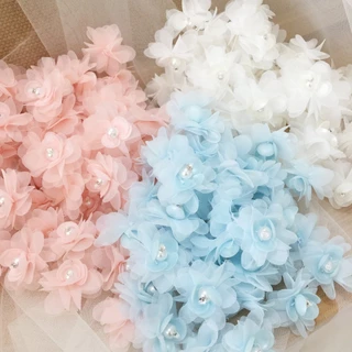แผ่นแพทช์ไข่มุก ลายดอกไม้ สีชมพู สีขาว กว้าง 4.5 ซม. DIY 5 ชิ้น