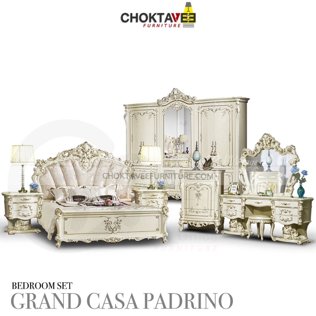 ชุดห้องนอนวินเทจ หลุยส์ เจ้าหญิง เซ็ต7ชิ้น (Diamond White Series) รุ่น GRAND CASA PADRINO EXCLUSIVE-I