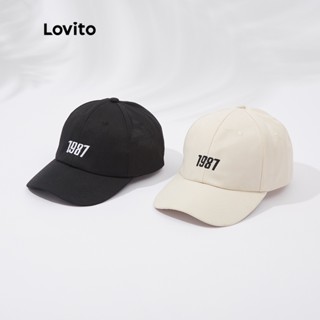 Lovito หมวกเบสบอลลําลอง ปักลายตัวอักษร L23LD246 (สีดํา/สีขาว)