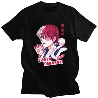 [S-5XL] เสื้อตราหานคู่ - ฮีโร่ของฉัน Academia ผู้ชายเสื้อยืดผ้าฝ้าย Shoto Todoroki กับลูกแมว Tees แขนสั้นญี