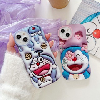 Cute Casing For iPhone 15 14 13 12 11 Pro Xs max Mini 7 8 6 6S Plus X XR 14ProMax 13promax 12promax 11promax 6+6S+ 7+ 8+ Cartoon Doraemon Couple BFF Wavy Edge Visual 3D Fine Hole Anti-fall Soft Phone Case STB 33