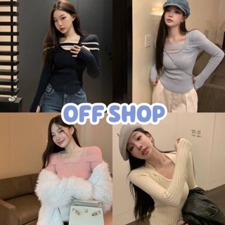 OFF SHOP พร้อมส่ง (OFF-C595) เสื้อไหมพรมแขนยาว ดีเทลสายด้านหน้า ใส่ได้2แบบเท่สุดๆ