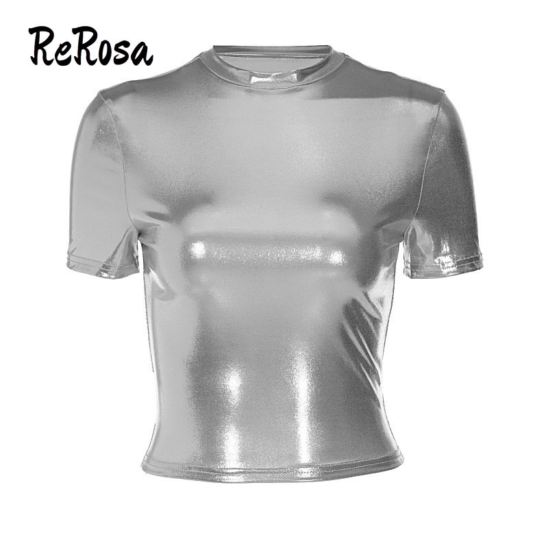 Rerosa เสื้อยืด คอกลม แขนสั้น สีพื้น ทรงสลิม แฟชั่นสําหรับผู้หญิง 2023