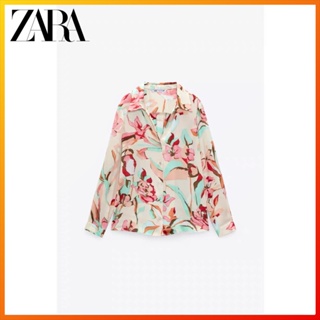 Zara เสื้อเชิ้ต ผ้าซาติน พิมพ์ลายดอกไม้ แฟชั่นฤดูใบไม้ผลิ สําหรับผู้หญิง