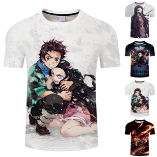 เสื้อยืดแขนสั้น คอกลม พิมพ์ลายอนิเมะ Demon Slayer 3 มิติ สําหรับผู้ชาย