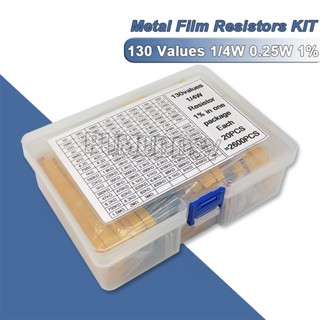 130 Values 1/4W 2600PCS 0.25W 1% Metal Film Resistors Assorted Pack Kit Set Lot Resistors Assortment Kits Fixed Resistor