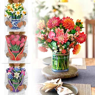 Creative 3D Popup Flower Greeting Card Paper Flower Bouquets Cards Mothers Day Gift Greeting GiftCard