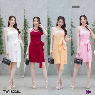 ส่งไว 💗พร้อมส่ง  เดรสแขนกุด ไหล่ตาข่าย แต่งโบว์ ชุดเซ็ต ชุดลำลอง เดรส ขาว ดำ แดง กรม ชมพู