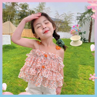 Korean style girls sleeveless doll shirt babys Summer chiffon 2023 new western style summer childrens top strap fashion