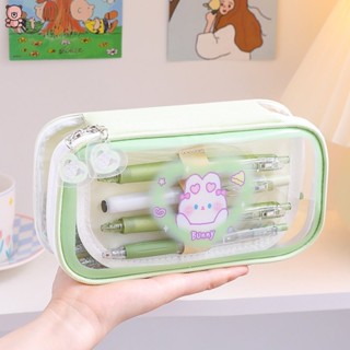 กระเป๋าดินสอ เครื่องเขียน ลายการ์ตูน สีโปร่งใส สําหรับนักเรียน