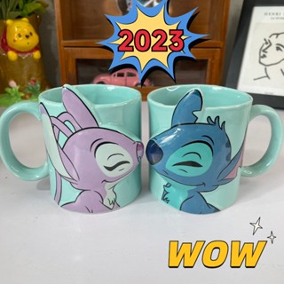 Graby2023 แก้วกาแฟเซรามิค ลายการ์ตูน Stitch Angel 3D น่ารัก สร้างสรรค์ [สุดคุ้ม CP]