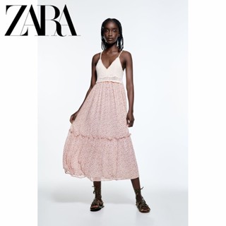 Zara ใหม่ ชุดมิดี้เดรส โครเชต์ พิมพ์ลาย