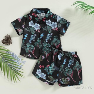 Babygarden-3m-3y ชุดเสื้อเชิ้ตแขนสั้น พิมพ์ลายดอกไม้ และกางเกงขาสั้น เอวยางยืด สําหรับเด็กผู้ชาย