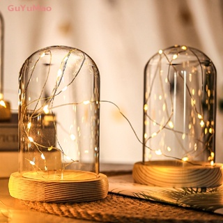 [cxGUYU] Glass Dome  Base With LED Light Landscape Vase  Cloche Cover DIY  Container Holder Bedroom Decor  PRTA