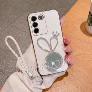 เคสมือถือ แบบนิ่ม ลายกระต่ายน่ารัก 3D พร้อมกระจก สายคล้อง สําหรับ VIVO V29 Y27 Y36 Y78 Y02T Y02A 5G 4G VIVOV29 VIVOY27 2023