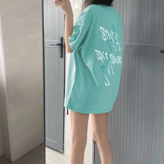 Cotton light blue display letter short sleeve T-shirt female Korean version of loose bf Joker jacket