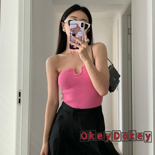 Okdk- เสื้อครอปเปิดไหล่ แขนกุด สีพื้น สําหรับผู้หญิง