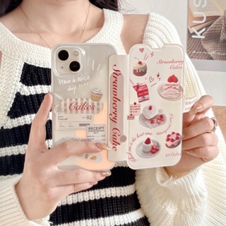 เคสโทรศัพท์มือถือหนัง TPU ฝาพับ กันกระแทก ลายการ์ตูนสตรอเบอร์รี่ เค้กน่ารัก สําหรับ Iphone 14 11 12 13 Pro Max