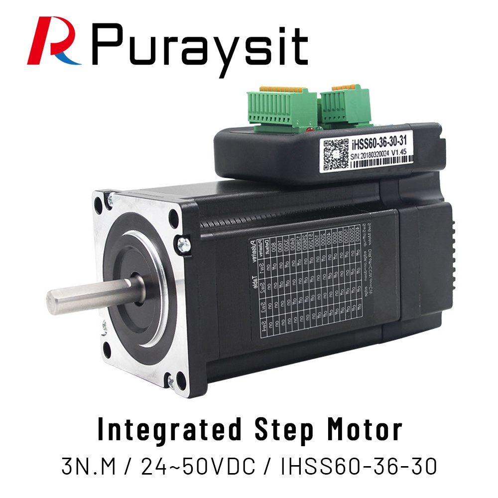 Puraysit CNC แกนเดี่ยว 2 เฟส 60 Integrated Closed-loop Stepper Motor Nema24 3NM 24-50VDC Hybrid Serv