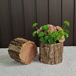 ღ ไม้ Stake ดอกไม้หม้อตกแต่ง Creative Vintage Tree Bark แจกันดอกไม้ไม้เดสก์ท็อปช่อดอกไม้ Bonsai คอนเทนเนอร์หน้าแรกตกแต่งตาราง