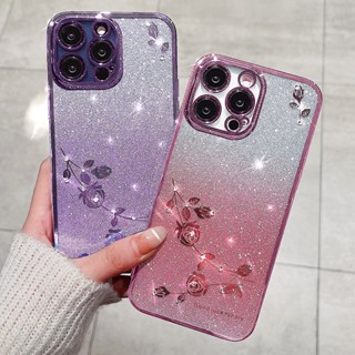 เคสไอโฟน 14 13 12 pro max เคส iPhone 14 13 12 Pro MAX Plus case ท์ซิลิโคน TPU แบบนิ่ม ลายดอกไม้ ประดับกลิตเตอร์ และพลอยเทียม คุณภาพสูง สําหรับ iPhone 14 11 13 12 Pro MAX 14Plus X XS MAX XR