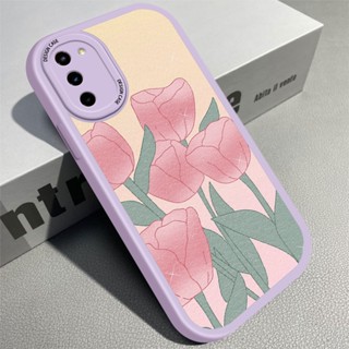 เคสโทรศัพท์หนัง PU ซิลิโคนนิ่ม ปิดด้านหลัง แบบบาง ลายการ์ตูนดอกทิวลิป สีชมพู สําหรับ Samsung Galaxy S22 S21 S20 Plus Ultra 5G S20 FE