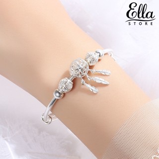 Ellastore123 สร้อยข้อมือ ประดับลูกปัด ทรงกลม ปรับได้ สีเงิน เข้ากับทุกการแต่งกาย สําหรับผู้หญิง