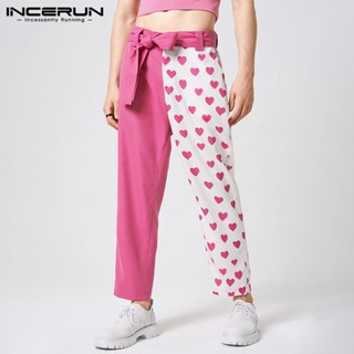 INCERUN Casual pants with contrast color love straps pant