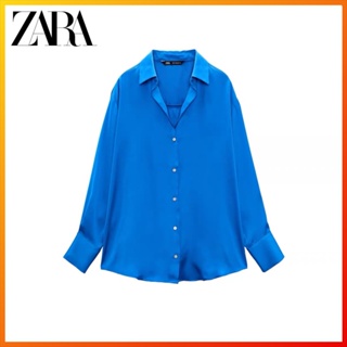 Zara เสื้อเชิ้ต ผ้าซาติน ผ้าไหม สไตล์คลาสสิก แฟชั่นฤดูใบไม้ผลิ สําหรับผู้หญิง