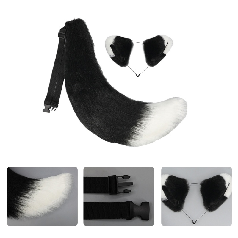 SAK Fox Tail และหูชุด Faux Fur Fox Tail Kit Fox หูแถบคาดศีรษะยาว Fox Tail Furry Fox Tail Fox หู Haed