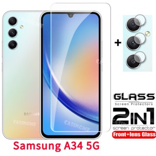 ฟิล์มกระจกนิรภัยกันรอยหน้าจอ ทรงโค้ง 3D ป้องกันเลนส์กล้อง สําหรับ Samsung A34 5G 2023 A54 A 34 A14 LTE A54 34A 5G 2023 A34 5G